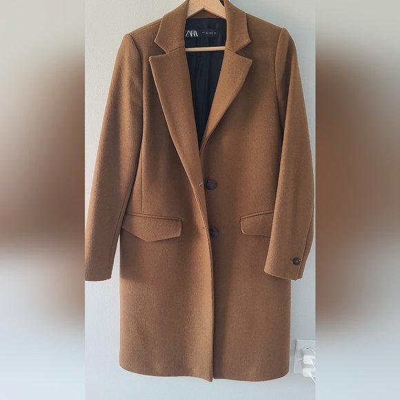 ZARA Brown Single-Breasted Wool Coat - Picture 6 of 7